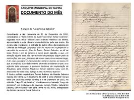 Documento do mês de fevereiro de 2018 - A origem do "Largo Tomaz Cabreira"