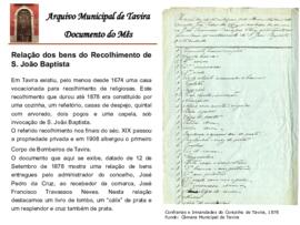 Documento do mês de maio de 2008 - Relação dos bens do recolhimento de S. João Batista