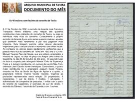 Documento do mês de novembro de 2020 - Os 40 maiores contribuintes do concelho de Tavira