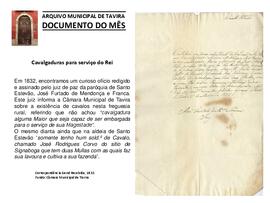 Documento do mês de outubro de 2015 - Cavalgaduras para serviço do Rei